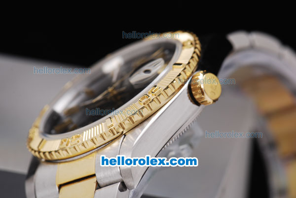 Rolex Datejust Automatic Two Tone with Gold Bezel and Black Dial-Vintage Linear Marking - Click Image to Close